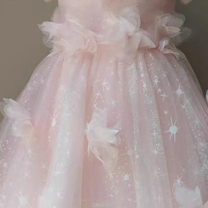Vestido largo rosa para niñas, vestidos de presentador, ropa para fiesta de cumpleaños, vestido de princesa, disfraz de lujo, traje de actuación de Piano para niños