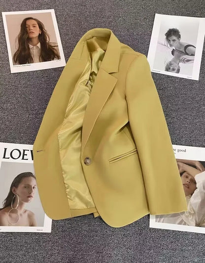 Green Suit Jacket Women's Fashionable Versatile Spring Autumn Polyester Commute Style Regular Thickness Online Exclusive