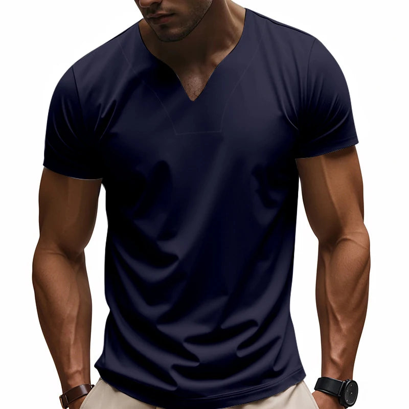 Camiseta con cuello en V con estampado personalizado DIY, camiseta de manga corta a la moda para hombre, top streetwear informal elegante y elegante, uso diario.