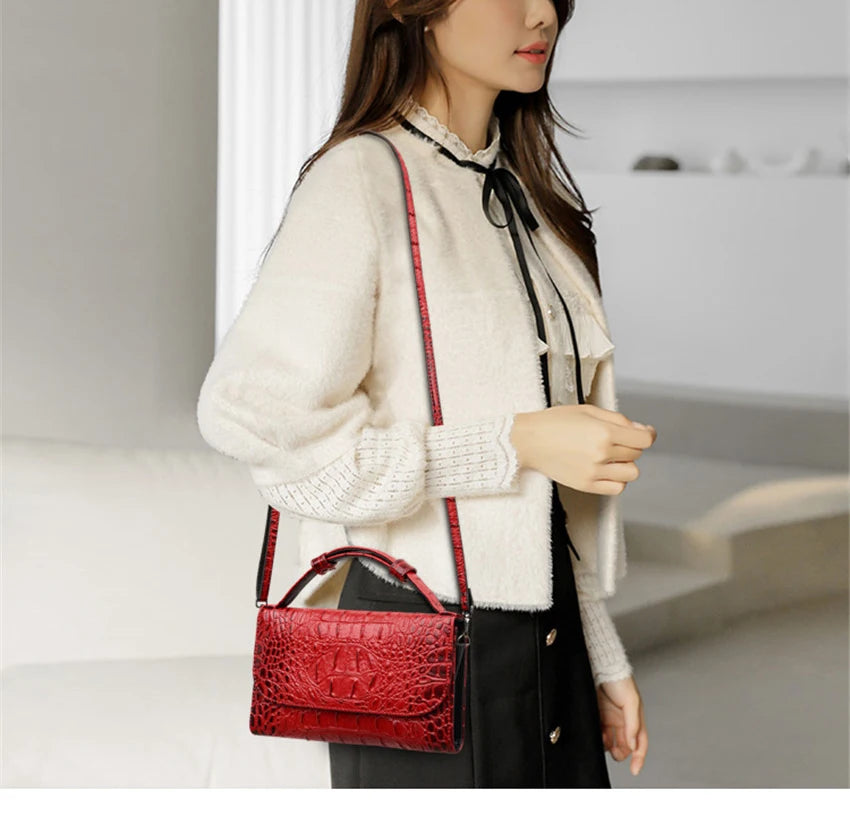 Bolso cruzado de diseñador de lujo para mujer, bandolera con patrón de cocodrilo, de cuero de alta calidad, cuadrado