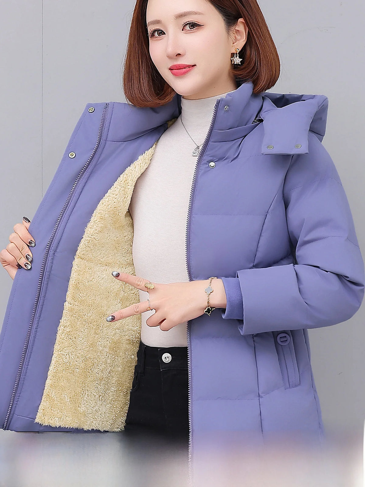 Chaqueta de algodón con forro polar grueso para mujer ENYW, abrigo informal holgado de invierno, ropa cálida para mamá, manga...