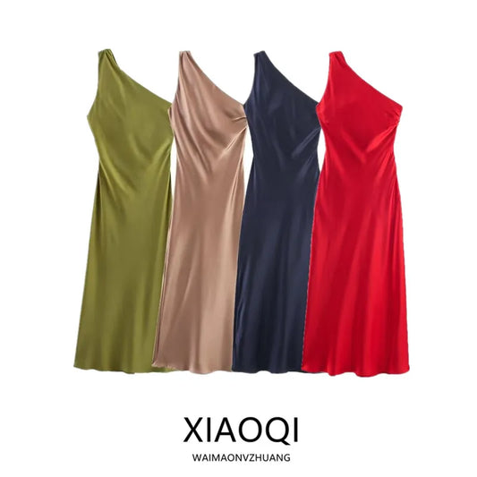 Vestido asimétrico con tacto satinado de seda para mujer, moda elegante, estilo informal, sin mangas, corte ajustado, novedad...