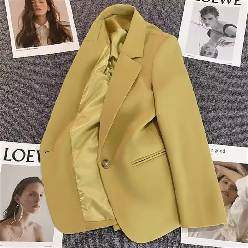 Green Suit Jacket Women's Fashionable Versatile Spring Autumn Polyester Commute Style Regular Thickness Online Exclusive