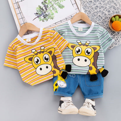 Ropa de verano para niños, camiseta de dibujos animados, pantalones cortos, 2 unids/set, trajes deportivos de ocio para niños pequeños, chándales de algodón para bebés de 0 a 5 años