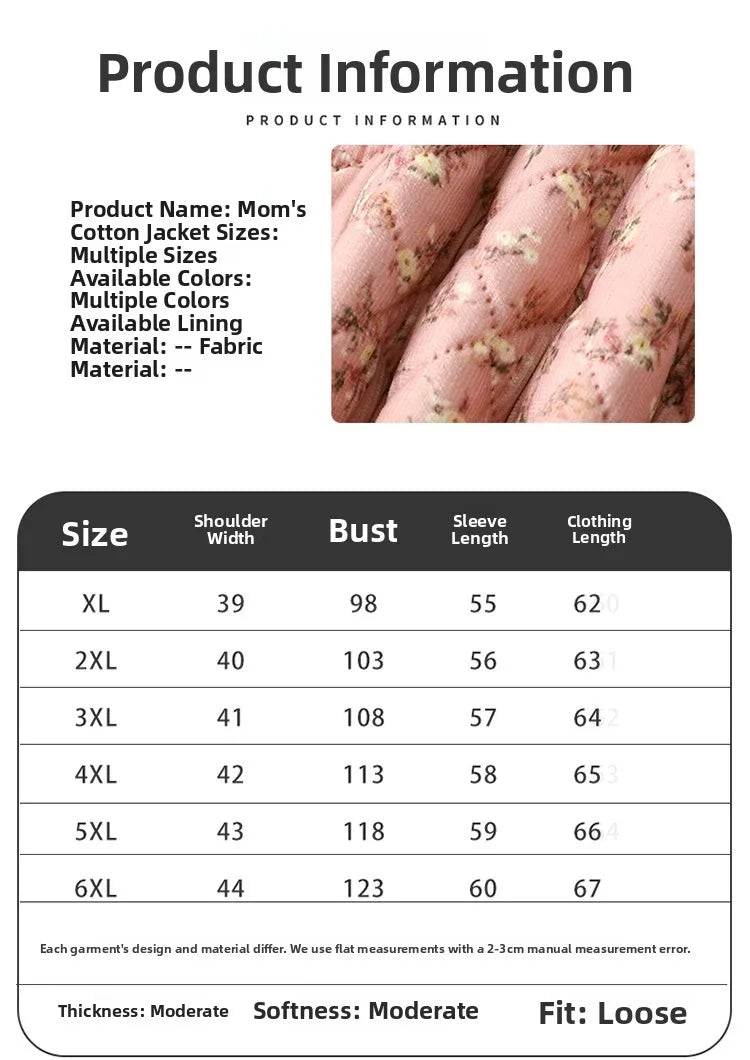 Chaqueta de algodón con estampado floral y forro polar grueso para mujeres de mediana edad y mayores, ropa de abrigo cálida p...