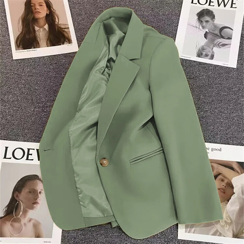Green Suit Jacket Women's Fashionable Versatile Spring Autumn Polyester Commute Style Regular Thickness Online Exclusive