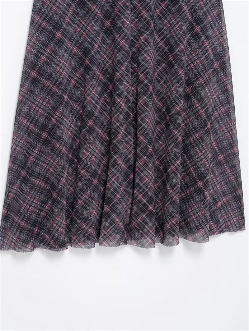 Falda Midi de Tul a Cuadros Estilo Británico BANA, Falda Ajustada de Cintura Alta para Mujer, Primavera Verano, Estilo OL, Fa...