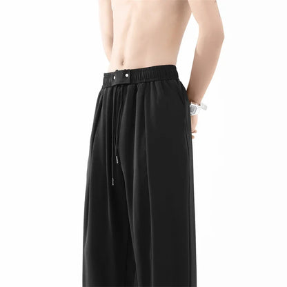 Pantalones bombachos holgados rectos lisos de verano para hombre, pantalones de chándal drapeados deportivos informales, pantalones de pierna ancha con cordón, novedad de 2025