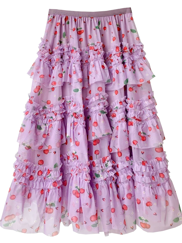 Primavera Verano 2026 Falda Larga de Tul Estampada de Cintura Alta con Empalmes Asimétricos, Falda de Pastel Colorida, Estilo...
