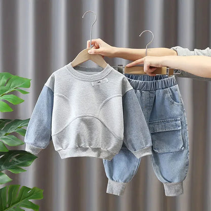 Conjuntos de Ropa de Moda para Bebés de 2 a 8 Años, Primavera Otoño 2026, Traje de Mezclilla Estilo Coreano para Niños, Conjunto de Dos Piezas, Top + Pantalón