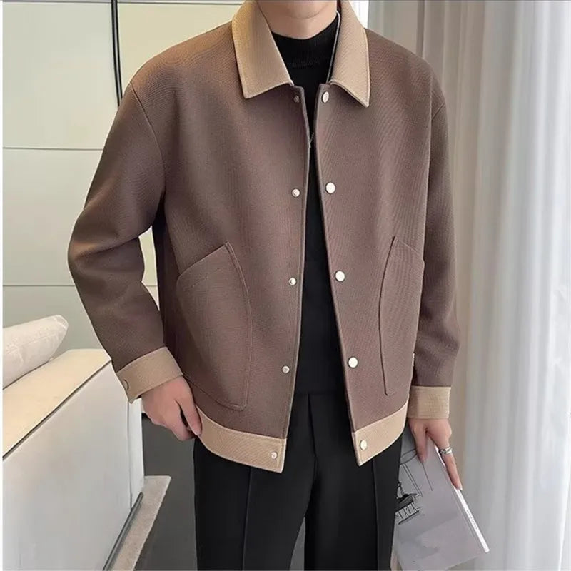 Chaquetas de moda de primavera y otoño para hombre, prendas de vestir informales con cuello vuelto de retazos, chaqueta holgada de vitalidad juvenil de estilo coreano para hombre