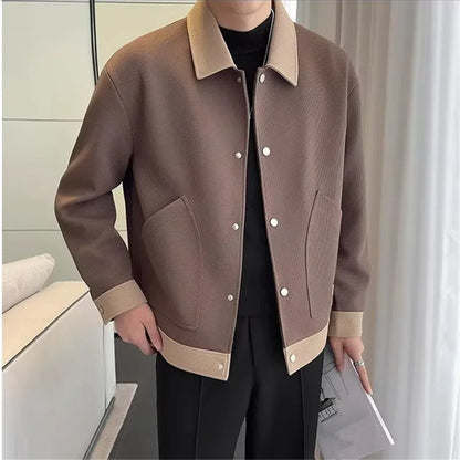 Chaquetas de moda de primavera y otoño para hombre, prendas de vestir informales con cuello vuelto de retazos, chaqueta holgada de vitalidad juvenil de estilo coreano para hombre