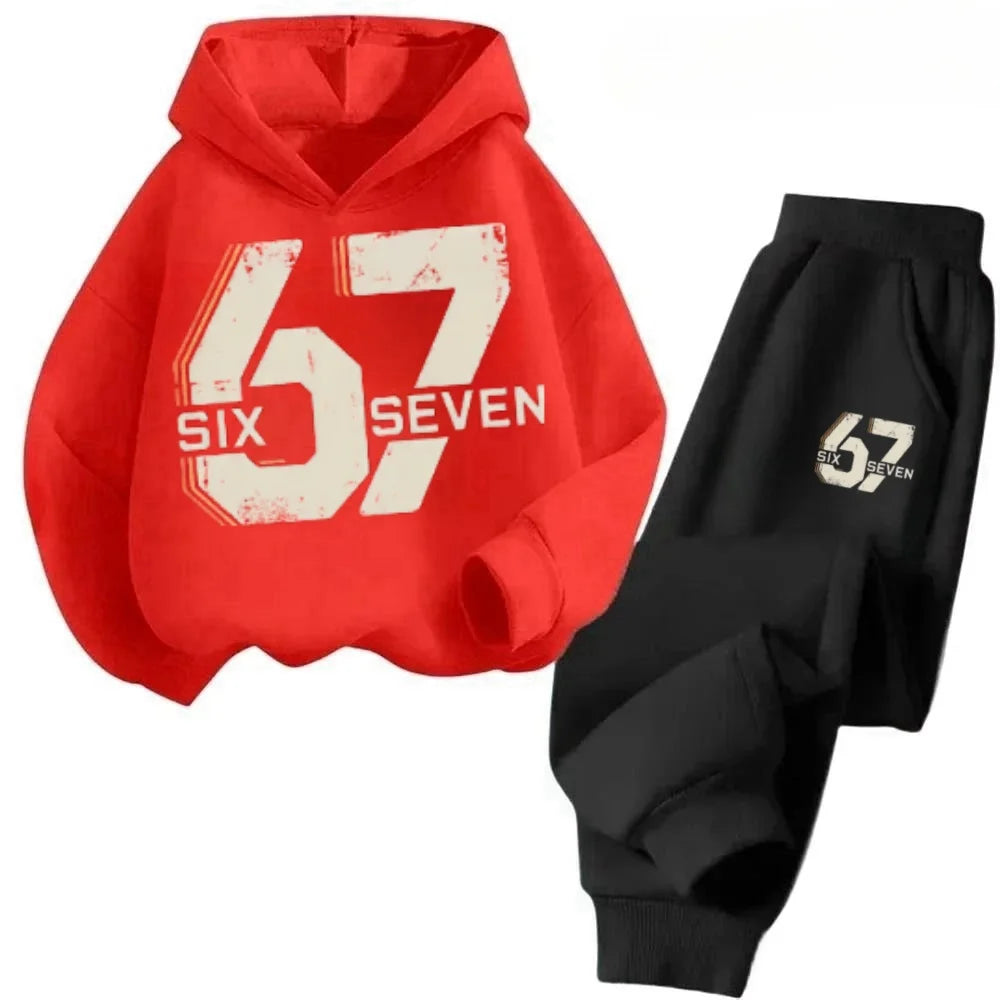 67 conjunto de sudaderas con capucha elegantes para niños de 4 a 13 años, ropa de calle coreana, chándal de bloque, sudadera cómoda a la moda para niños, conjuntos de 2 uds, traje de pantalón