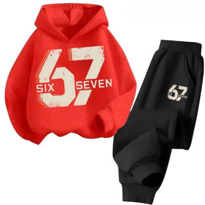 67 conjunto de sudaderas con capucha elegantes para niños de 4 a 13 años, ropa de calle coreana, chándal de bloque, sudadera cómoda a la moda para niños, conjuntos de 2 uds, traje de pantalón