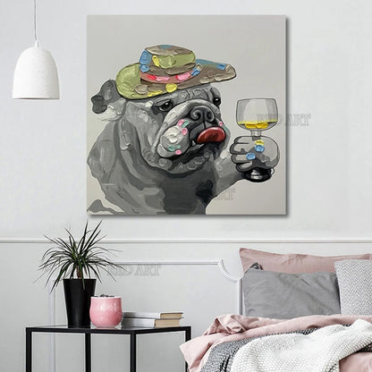 Pintura al óleo con imagen de perro de dibujos animados, pintada a mano, regalo de Navidad, pared de lujo, imagen de animal, arte sobre lienzo, decoración de dormitorio para niños