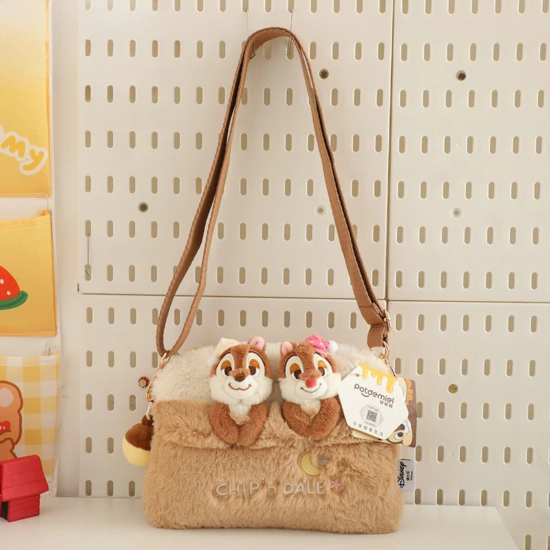Bolso cruzado de felpa de Disney, Chip & Dale de dibujos animados, bolso informal de gran capacidad para estudiantes, regalos de vacaciones para niñas, desplazamientos