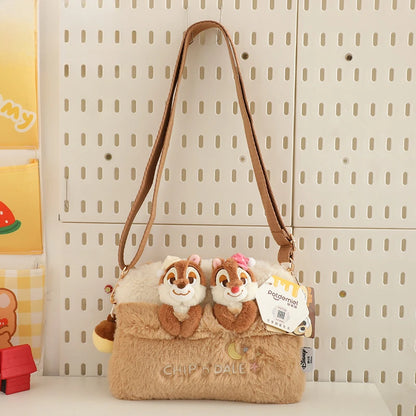 Bolso cruzado de felpa de Disney, Chip & Dale de dibujos animados, bolso informal de gran capacidad para estudiantes, regalos de vacaciones para niñas, desplazamientos