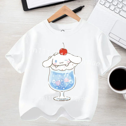 Camiseta de Manga Corta para Niños, Estilo Urbano, Verano 2026, Ropa Casual, Regalo Kawaii, Linda Camiseta de Cinnamoroll para Niña, Camiseta de Algodón con Estampado de Anime