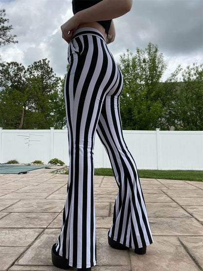 Pantalones Casuales a Rayas Blancas y Negras, Pantalones de Campana para Mujer, Moda de Verano, Ropa Casual para Mujer, Otro ...