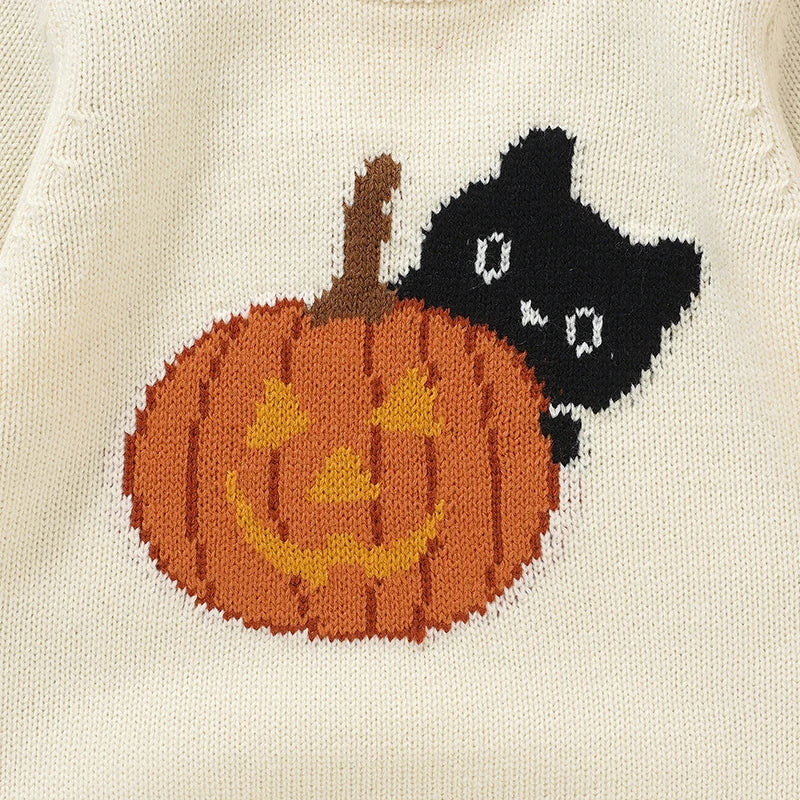 Ropa bonita de punto de calabaza para bebé recién nacido, ropa de Halloween con cuello redondo, peleles de manga larga para niños y niñas, monos de 0 a 18m