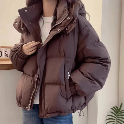 High Quality Thickened Hooded down Cotton Jacket for Autumn Winter Short Stylish Versatile Small Size Teenage Girl Coat