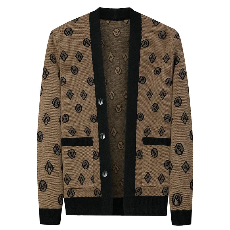 Cárdigan de punto de Jacquard para hombre, chaquetas informales de negocios, abrigos con botones, ropa de M-4XL, otoño