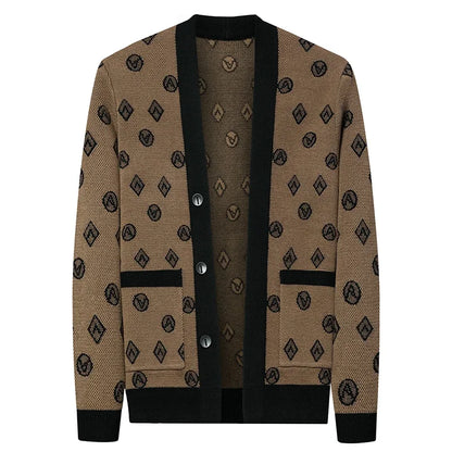 Cárdigan de punto de Jacquard para hombre, chaquetas informales de negocios, abrigos con botones, ropa de M-4XL, otoño