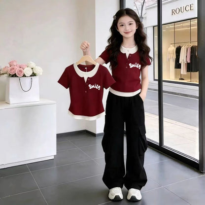 Camiseta de Manga Corta con Cuello Redondo para Niños, Estilo 2026, Corte Ajustado, Informal, Moda Infantil, Mezcla de Algodó...