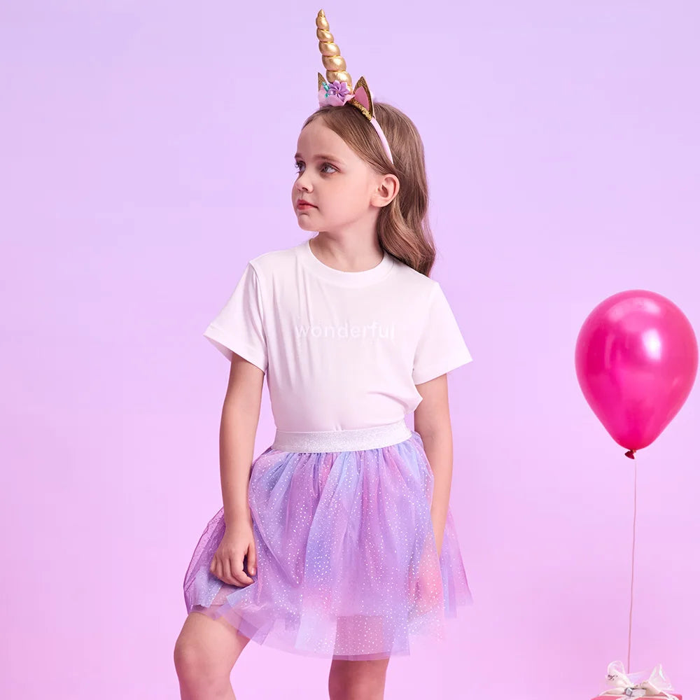 VIKITA, minifalda de malla de tul púrpura degradado con purpurina para niñas, fiesta de cumpleaños para niños, princesa, ropa informal diaria, falda esponjosa brillante