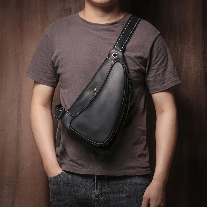 Guro-bolso de pecho de viaje de cuero genuino de alta calidad para hombre, satchel de lujo, cruzado de tendencia Vintage, bolsos de tirantes para deportes al aire libre de fin de semana