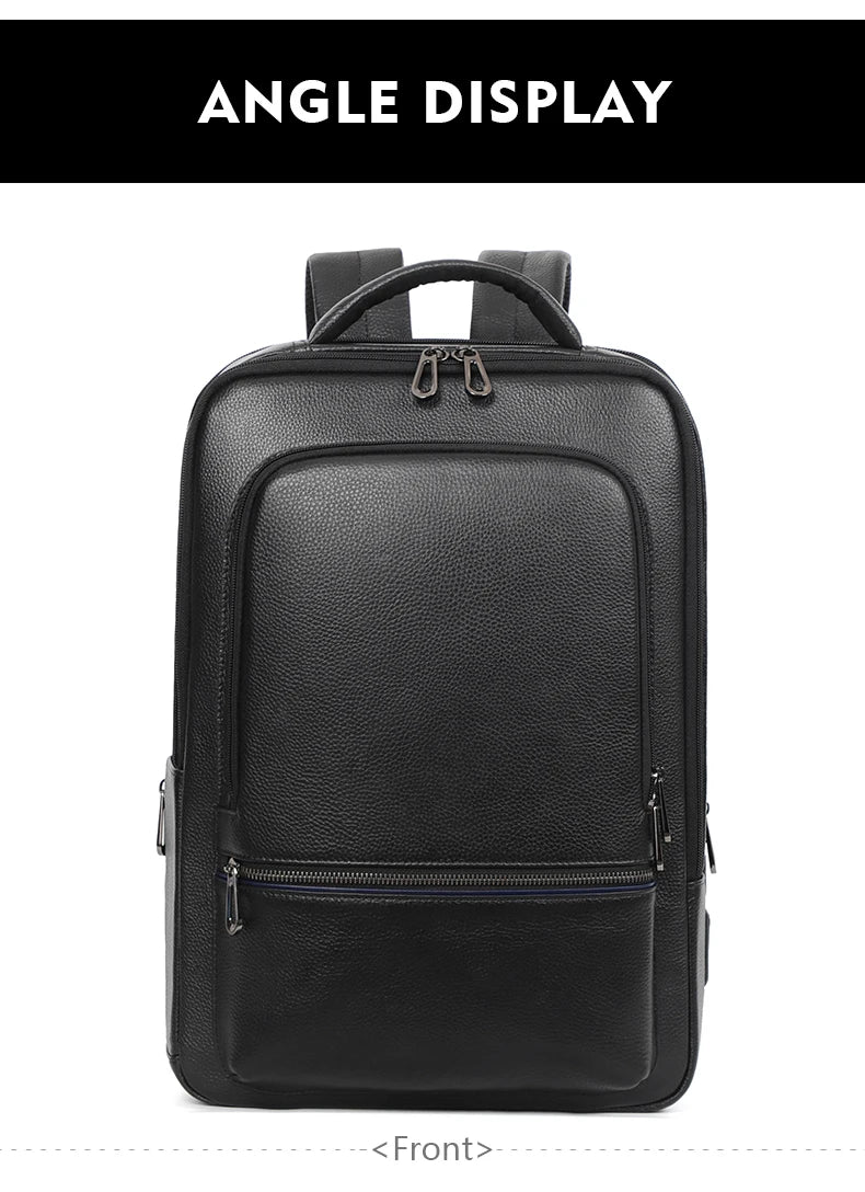 Mochila 100% de cuero de vaca Natural para ordenador portátil de 15,6 pulgadas, Mochila USB para hombre, bolso de viaje de cuero genuino, Mochila grande para niños