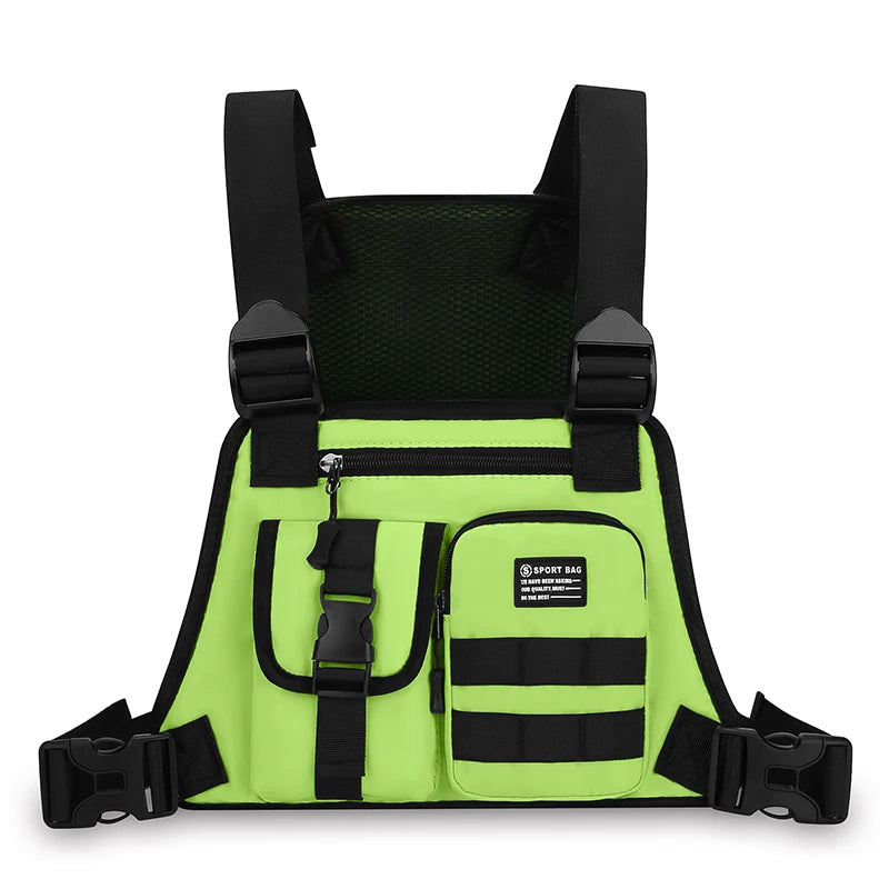 Hip-hop de moda para hombre con múltiples bolsillos bolso de pecho táctico funcional ligero viaje duradero bolso de chaleco deportivo de moda