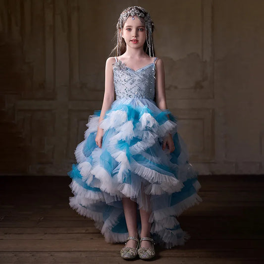 Nuevo Vestido Formal para Niñas 2026, Elegante Vestido de Princesa con Tirantes y Cuello en V, para Cumpleaños, Presentaciones de Piano, Desfiles y Eventos