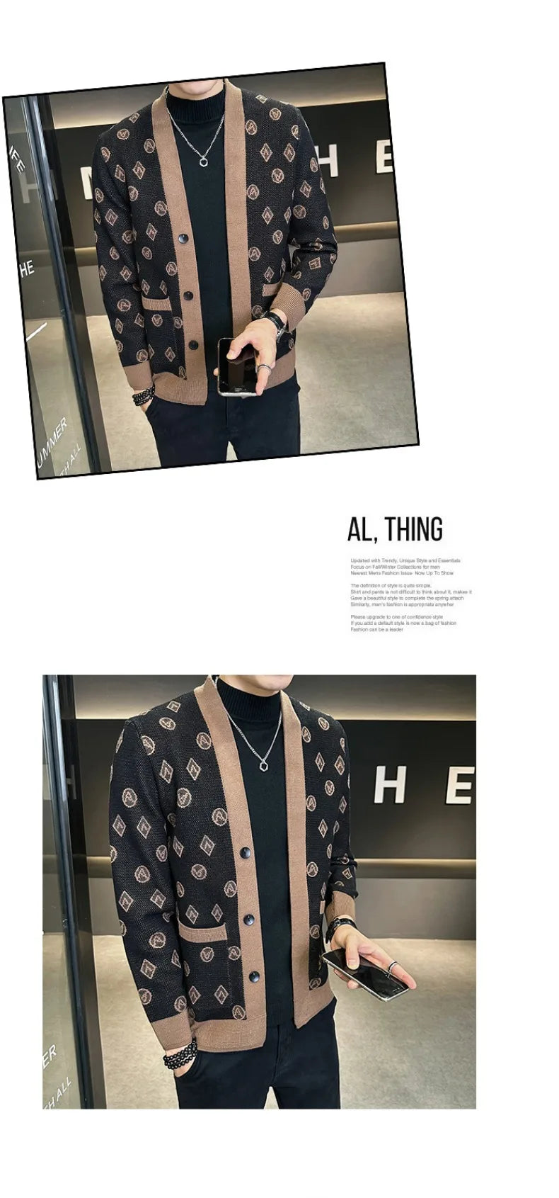 Cárdigan de punto de Jacquard para hombre, chaquetas informales de negocios, abrigos con botones, ropa de M-4XL, otoño