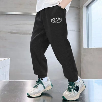 Pantalones Deportivos de Algodón para Niños, con Estampado de Letras de Nueva York Brooklyn, Puños Elásticos, Holgados, para la Escuela, Uso Diario, Color Negro y Gris