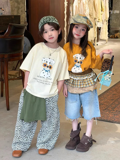 Novedad de verano, camiseta holgada con estampado de dibujos animados de estilo coreano para niños, camiseta de manga corta p...