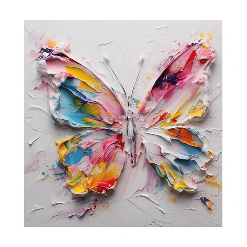 Cuchillo, espesor de textura, cuadro de mariposa acrílico blanco, pintura, lienzo moderno, arte de pared, Panel artesanal hecho a mano
