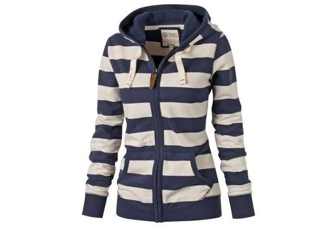 2020ebay Sudadera con capucha a rayas de manga larga para mujer, talla grande, estilo informal, de una sola pieza, material d...