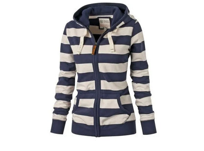2020ebay Sudadera con capucha a rayas de manga larga para mujer, talla grande, estilo informal, de una sola pieza, material d...