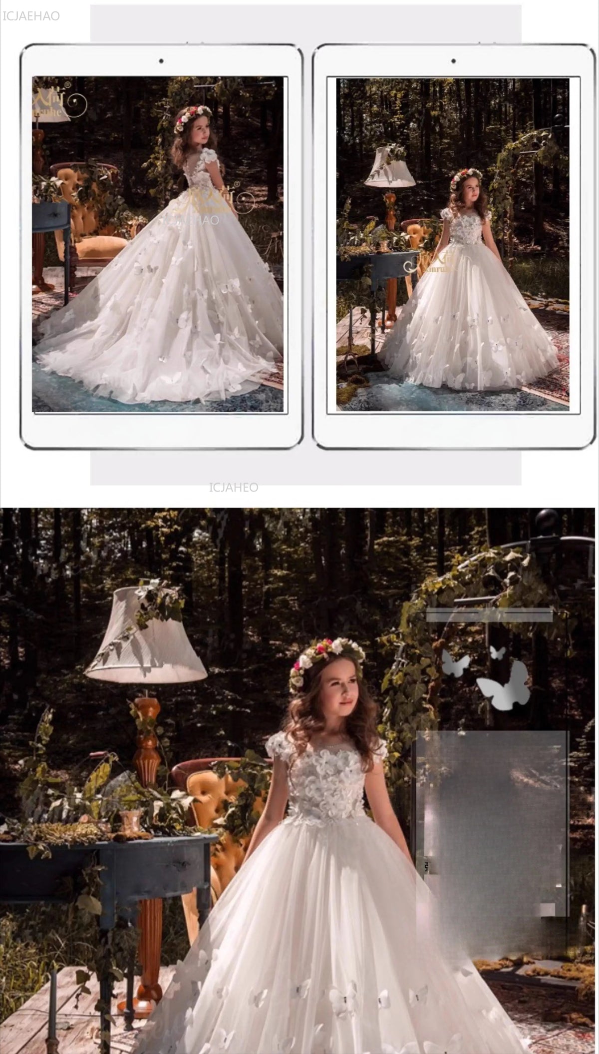Vestido de fiesta de princesa largo blanco para niñas con tren para actuación de Piano vestido Formal de desfile de cumpleaños de boda para niñas de flores