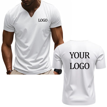 Camiseta con cuello en V con estampado personalizado DIY, camiseta de manga corta a la moda para hombre, top streetwear informal elegante y elegante, uso diario.