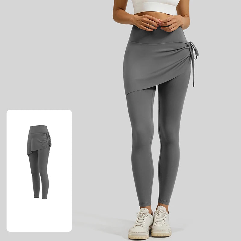 BIVIGAOS-mallas de Yoga plisadas con cordón para mujer, falda, pantalones falsos de dos piezas, mallas deportivas elásticas de cintura alta para primavera