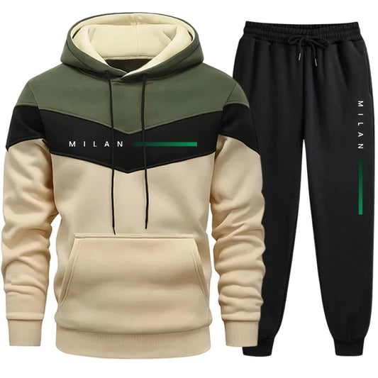 Chándal con estampado de Milán para hombre, Sudadera con capucha informal de otoño e invierno, conjunto de 2 uds., ropa para correr para hombre, traje deportivo para exteriores 2025
