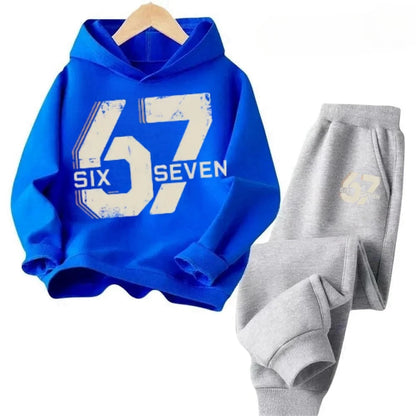 67 conjunto de sudaderas con capucha elegantes para niños de 4 a 13 años, ropa de calle coreana, chándal de bloque, sudadera cómoda a la moda para niños, conjuntos de 2 uds, traje de pantalón