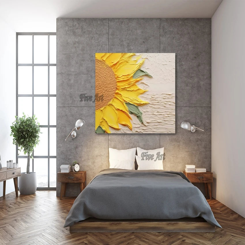 Cuadro Decorativo Abstracto Acrílico, Obra de Arte para el Hogar, Pintura de Naturaleza Muerta, Arte de Girasoles para Pared, Sin Marco, Hermosas Pinturas al Óleo Hechas a Mano