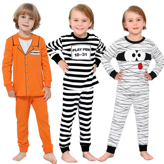 Pijama Niño Conjunto para Infante Halloween Esqueleto Calabaza Pirata Bombero Hijos Ropa Carnaval Año Nuevo Navidad Fiesta Disfraz Regalo de Algodón 2 Piezas Manga Larga