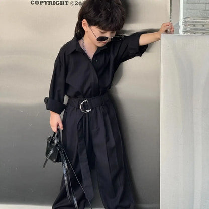 Conjunto de chaqueta y pantalones a rayas negras de manga larga para niños pequeños, primavera y otoño, informal, coreano, para niños guapos