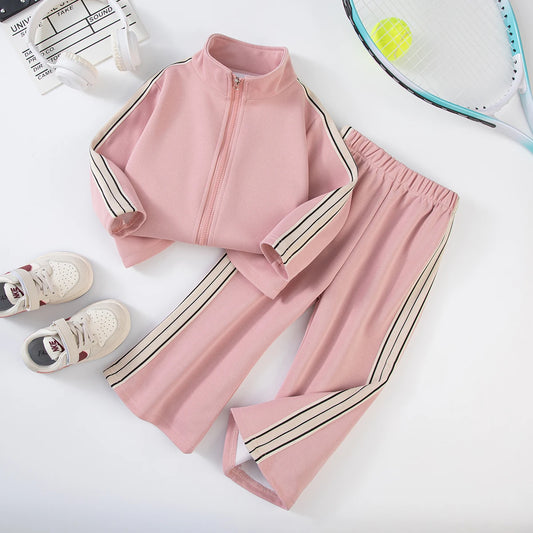 Conjunto de dos piezas de primavera y otoño para niñas, camiseta deportiva de manga larga con pantalones acampanados, ropa de abrigo informal para niños