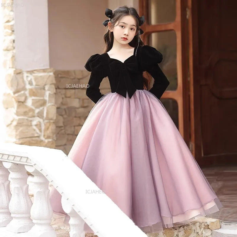 Vestido de fiesta de manga larga para niñas, ropa nueva, vestido hinchado para actuación, desfile, vestidos formales de celebración, disfraz