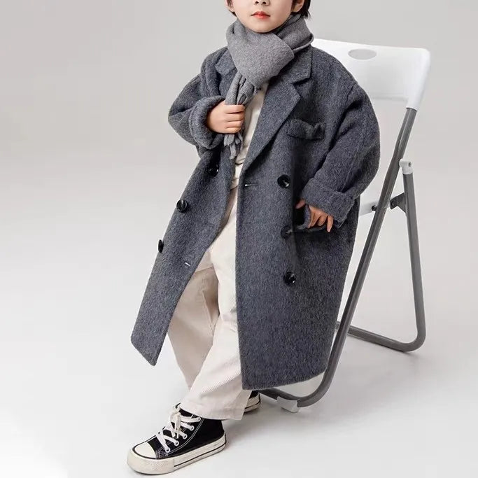 Ropa Infantil Coreana, Abrigo de Lana de Doble Cara para Niños y Niñas, Abrigo Largo de Lana Coreana, Abrigo de Algodón Imitación de Doble Cara